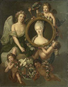 Porträt von Wilhelmina von Preußen in einem Medaillon mit Anspielungen auf ihre Heirat mit Prinz Wilhelm V. am 4. Oktober 1767 in Berlin (Frederika Sophia Wilhelmina)