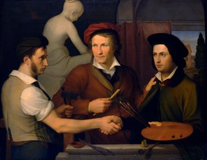 Selbstporträt mit seinem Bruder Ridolfo und Bertel Thorvaldsen, 1815-1816