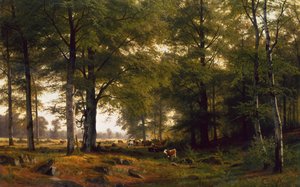 Eine bewaldete Landschaft mit einem Kuhhirten von Fritz Carl Werner Ebel