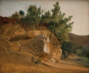 Italienische Berglandschaft mit überwachsenem Felsen, wahrscheinlich in der Nähe von Olevano von Fritz Petzholdt