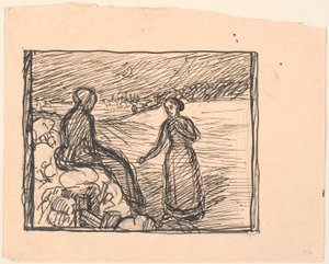 Draußen im Schnee saß eine Frau in langen schwarzen Kleidern... von Fritz Syberg