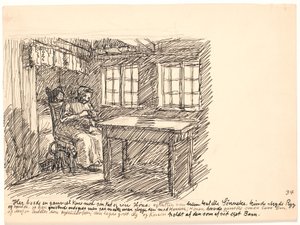 Hier wohnte eine alte Frau mit ihrer Katze und ihrem Huhn... von Fritz Syberg