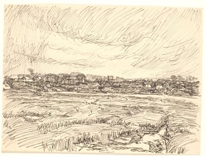 Landschaft mit Dorf