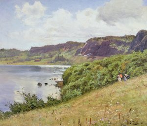 Zwei Damen spazieren in der norwegischen Landschaft, 1883 von Frits Thaulow