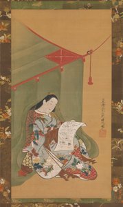 Frau liest unter einem Moskitonetz, ca. 1720 von Fuhiken Tokikaze