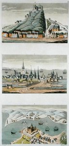 Skandinavische Häfen (von oben nach unten: Kopenhagen, Festung Segeburg und Festung Sund) c.1800-15, Tafel 50 aus 