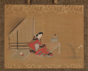 Junge Frau auf einer Veranda, zweite Hälfte des 17. Jahrhunderts von Furuyama Moroshige