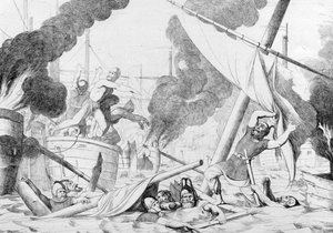 Griechisches Feuer während der Belagerung von Konstantinopel, vor 1839