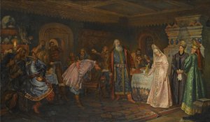 Die Kusszeremonie. Bojar Morozov, seine Frau Jelena und Prinz Serebrenni von Fyodor Fyodorovich Buchholz