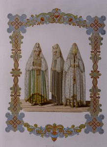 Kostüme von Mädchen aus Torzhok aus der Serie Kleidung des russischen Staates, 1851