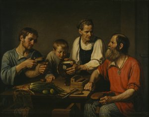 Bauernfamilie vor dem Abendessen, 1824 von Fyodor Grigoryevich Solntsev