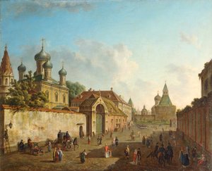 Blick vom Lubyanka-Platz zum Wladimir-Tor in Moskau, Russland, 1800er Jahre