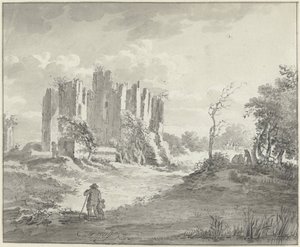 Landschaft mit Ruine und einigen Bauern von G.F. Buijs (possibly)