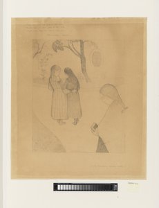 Drei junge Mädchen auf einem Weg, das vorderste mit einem Buch von G.F. Clement