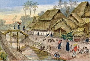 Ein annamesisches Dorf, Französisch-Indochina, ca. 1900 (Illustration) von G. Dascher
