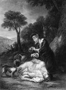 Er verband seine Wunden, goss Öl und Wein ein, um 1830er Jahre