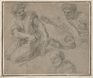 Studien eines knienden Mannes, Halbfigur, Arm und Büste von G. Ladan