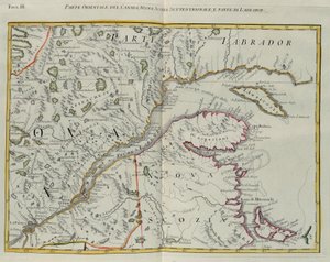 Östlicher Teil von Kanada, nördliches Nova Scotia und Teil von Labrador, Kupferstich von G. Zuliani aus Band I des "Neuesten Atlas" veröffentlicht in Venedig 1778 von Antonio Zatta, Privatsammlung von G. Zuliani