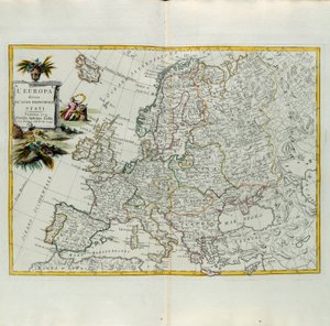 Europa aufgeteilt in seine Hauptstaaten, Stich von G. Zuliani aus Band I des Neuesten Atlas, veröffentlicht in Venedig 1776 von Antonio Zatta, Privatsammlung