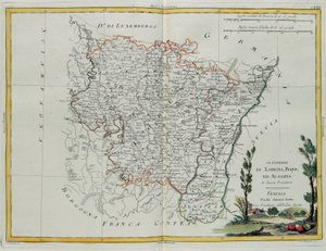 Regierungen von Lothringen, Barr und Elsass, Gravur von G. Zuliani aus Band I des "Neuesten Atlas" veröffentlicht in Venedig von Antonio Zatta, Private Sammlung
