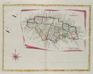Jamaika, Stich von G. Zuliani aus Band I des "Neuesten Atlas" veröffentlicht in Venedig 1778 von Antonio Zatta, Privatsammlung von G. Zuliani