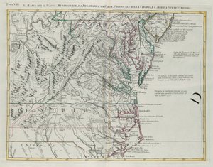 Maryland, südliches New Jersey, Delaware und der östliche Teil von Virginia und North Carolina, Stich von G. Zuliani aus Band I des "Neuesten Atlas" veröffentlicht in Venedig 1778 von Antonio Zatta, Privatsammlung