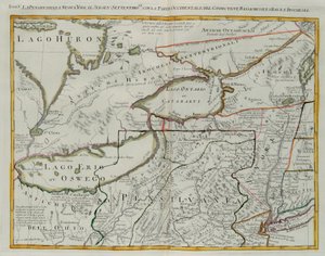 Pennsylvania, New York, südliches New Jersey, mit dem westlichen Teil von Connecticut, Massachusetts Bay und Land der Irokesen, Stich von G. Zuliani aus Band I des "Neuesten Atlas" veröffentlicht in Venedig 1778 von Antonio Zatta, Privatsammlung