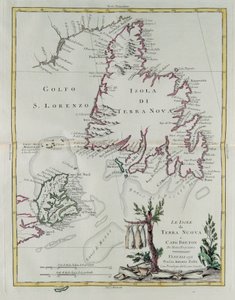 Die Inseln Neufundland und Kap-Breton, Gravur von G. Zuliani aus Band I des "Neuesten Atlas" veröffentlicht in Venedig 1778 von Antonio Zatta, Private Sammlung