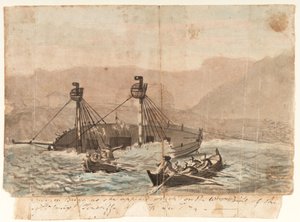 Die Expeditionsbrigg, wie sie auf der westlichen Spitze der Insel Sta Cruiz Teneriffa im Dezember 1774 gestrandet ist