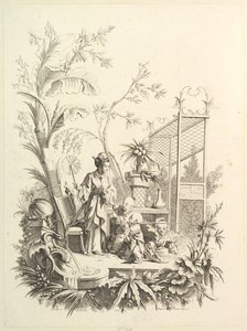 Chinoiserie mit Figuren in einer Landschaft, 18. Jahrhundert