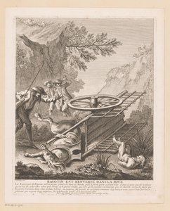 Ragotin fällt vom Wagen (Scènes aus dem Roman Comique von Scarron) von Gabriel Huquier