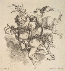 Drei Kinder unter Wolken in der Nähe eines Palmblattes, 1738-45