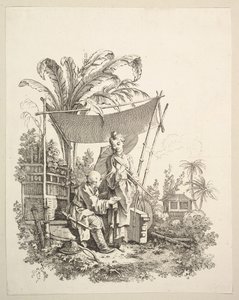 Frau zeigt einem Soldaten Kuriositäten, ca. 1742 von Gabriel Huquier