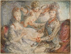 Ludwig XVI. und Marie-Antoinette von Amor gekrönt von Gabriel Jacques de Saint Aubin