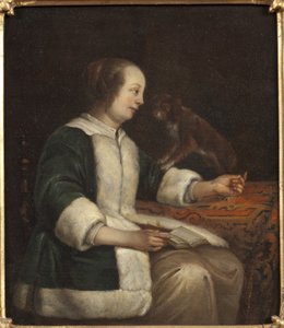 Porträt einer Dame mit Hund von Gabriel Metsu