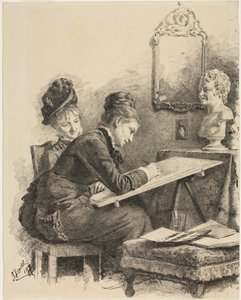 Zwei Frauen zeichnen eine Skulptur, 1878