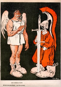Krieg und Frieden. Allegorie (Karikatur) von Gabriele Galantara (1867-1937) auf der letzten Titelseite der französischen Satirezeitung „L
