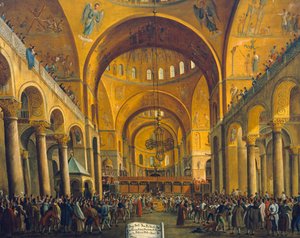 Der Doge wird dem Volk auf dem Markusplatz in Venedig gezeigt von Gabriele Bella