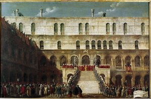 Einführung des Dogen zur Treppe der Giganten. Gemälde von Gabriele Bella. Venedig, Fondazione Querini Stampalia
