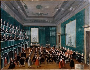 La cantata delle putte delli Ospitali. Gruppe von Waisen, die in venezianischen Krankenhäusern aufgenommen wurden und Teil von Chören zur Zeit von Antonio Vivaldi waren. Gemälde von Gabriel Bella (1730-1799) 18. Jahrhundert Palazzo Querini Stampalia Venedi