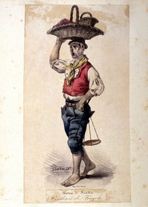 Neapolitanischer Kleinhandel: der Erdbeerverkäufer. Lithographie von G. Dura von Gaetano Dura