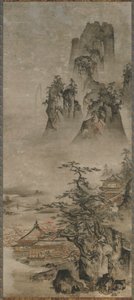 Landschaft: Berge, Bach und Häuser