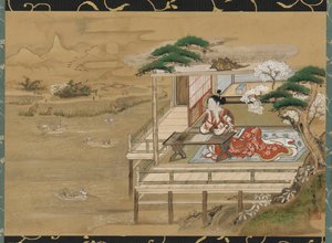 Murasaki Shikibu komponiert die Geschichte von Genji in Ishiyamadera, Edo-Periode, 19. Jahrhundert von Gakutei