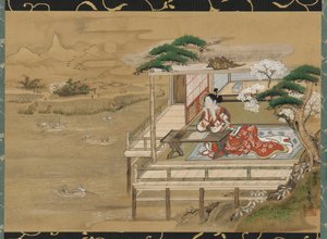 Murasaki Shikibu komponiert die Geschichte von Genji in Ishiyamadera von Gakutei Harunobu