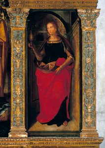 Polyptychon mit der Geburt Christi mit Seitenflügeln, die die Heiligen Petrus, Paulus, Clemens und Magdalena zeigen (Detail von Maria Magdalena) von Galeazzo and Aleni Tommaso fl.1505 15) Campi