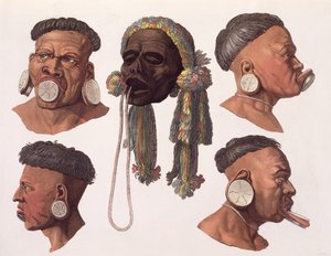 Köpfe der Botocudos-Indianer (Farbstich)