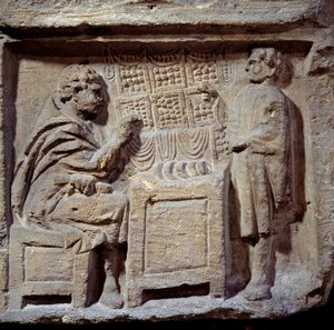 Kunst der Gallorömer: eine Bäckerei. Ein Kunde kauft Brot von einem Bäcker von Gallo Roman Gallo Roman