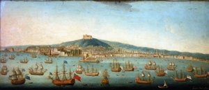 Blick auf die Bucht von Neapel mit der Flotte von Admiral Byng vor Anker