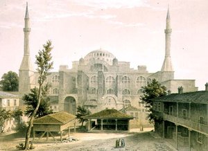 Hagia Sophia, Tafel 16: Hauptfassade, graviert von Louis Haghe, veröffentlicht 1852