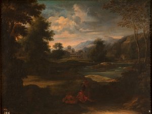 Dughet - Landschaft mit drei Figuren von Gaspard Dughet